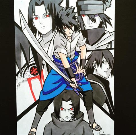 Half Sasuke And Naruto Drawing