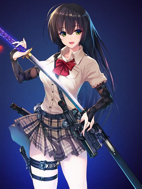 Wallpaper Anime Girl Sword Katana Samurai 4k Anime