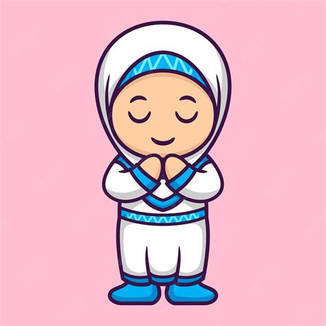 Premium Vector Cute Muslim Girl Praying In Cartoon Ramadan Vector