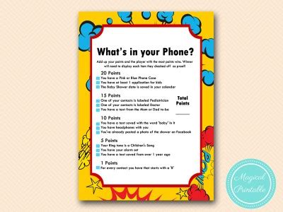 One is appropriate for a bridal shower with mixed age groups (i.e pass the dirty diaper game. Superhero Baby Shower Game - Magical Printable