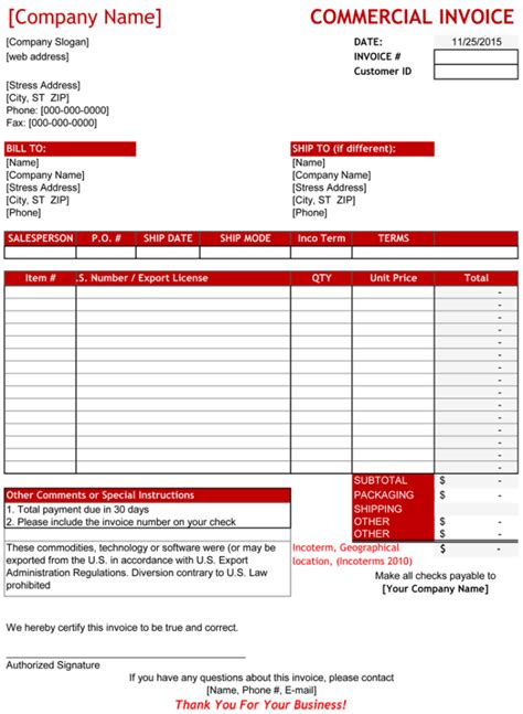 32 International Shipping Commercial Invoice Template Excel Images