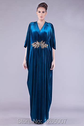 Caftan Kaftan V Neck Half Sleeves Beaded Long Robe Velvet Elegant Dubai