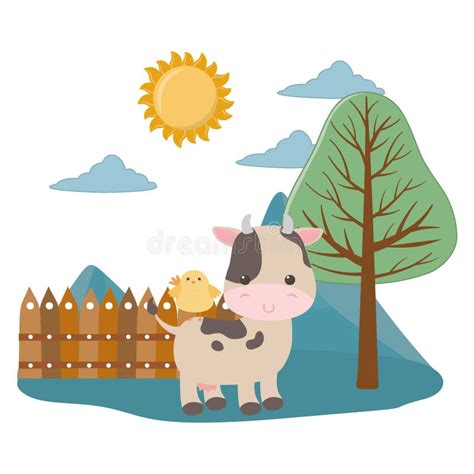 Cow And Chicken Cartoon Vector Design Stock Vector Illustration Of