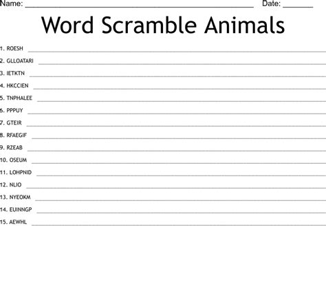 Word Scramble Animals Wordmint