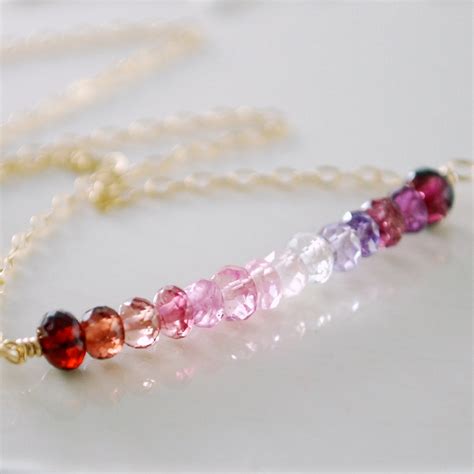 Gemstone Necklace Berry Color Semiprecious Row Strand Red Pink