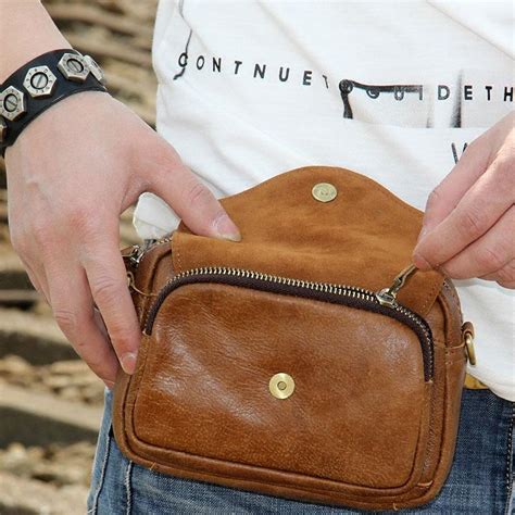 Leather Mens Belt Pouch Small Cases Waist Bags Belt Bag Shoulder Bag F