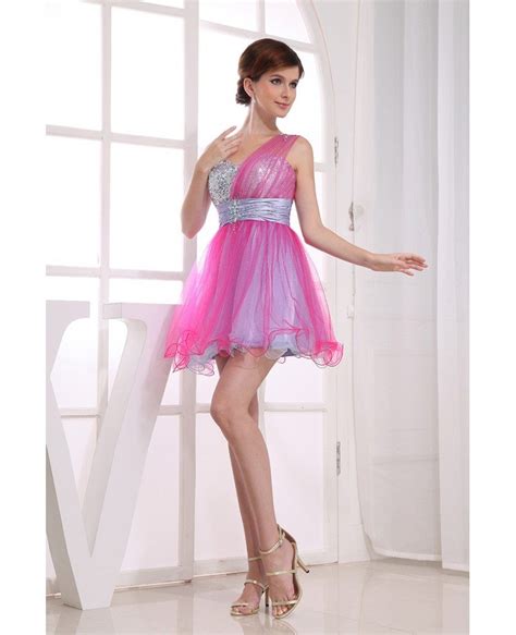 A Line One Shoulder Short Tulle Prom Dress With Sequins Op3139 1121
