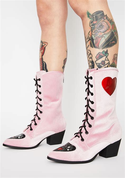 Strange Cvlt Spirit Heart Velvet Boots Dolls Kill