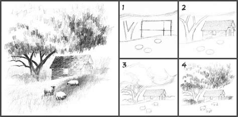 Les techniques pour dessiner un paysage au crayon. 1001 + images inspiratrices de dessin de paysage ...