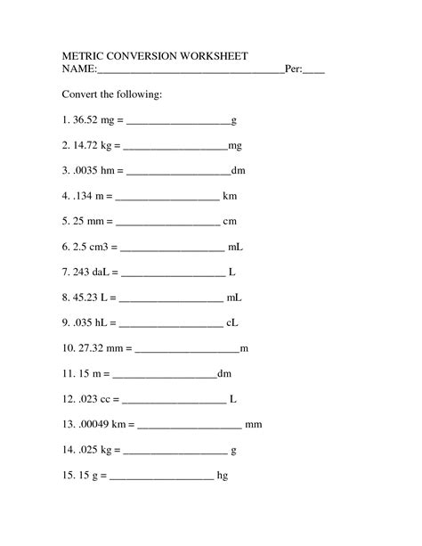 Metric Conversion Worksheet 7th Grade