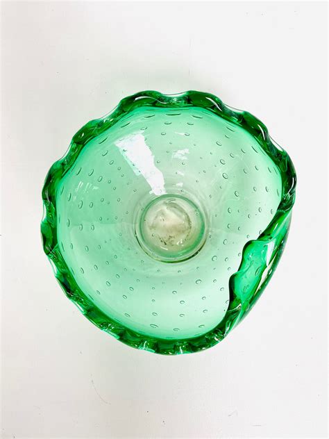 Vintage Murano Green Glass Ashtray