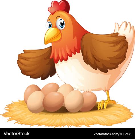A Hen And Her Seven Eggs Royalty Free Vector Image