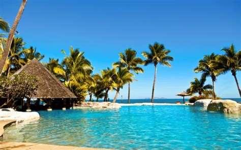 Water Ocean Sun Summer Tropical Fiji Palm Trees Huts Swimming Pools Hotels Fiji