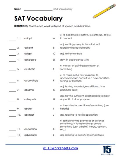 Sat Vocabulary Words Worksheets 15