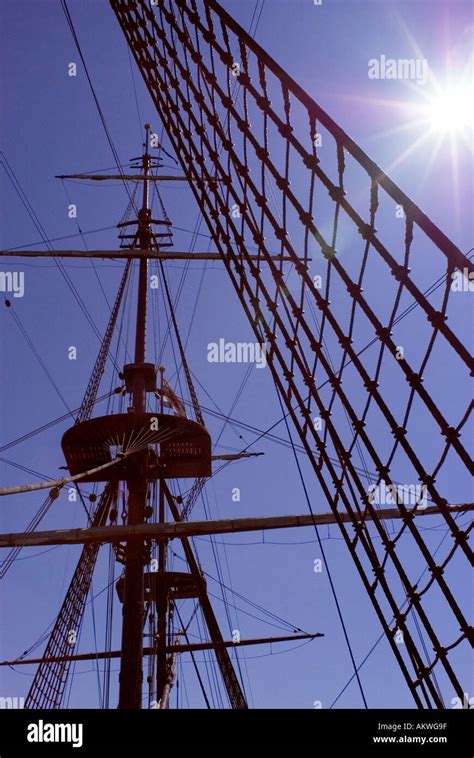 Rigging On The Ship Amsterdam At The Maritime Museum In Amsterdam Stock