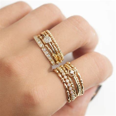 14k Solid Gold Stack Ring Stackable Gold Band Bead Ring Etsy Vintage