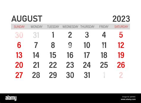 Plantilla De Calendario De Agosto De 2023 Diseño Para Agosto De 2023
