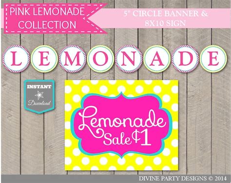 Instant Download Printable Pink Lemonade Circle Banner And 8x10