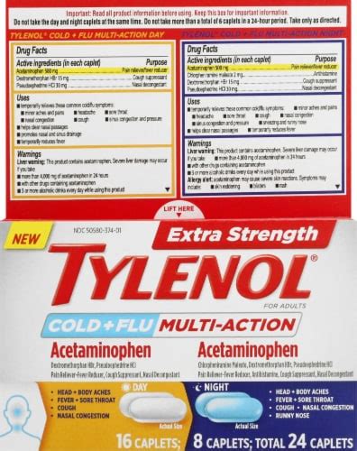 Tylenol Extra Strength Cold Flu Daytimenighttime Acetaminophen
