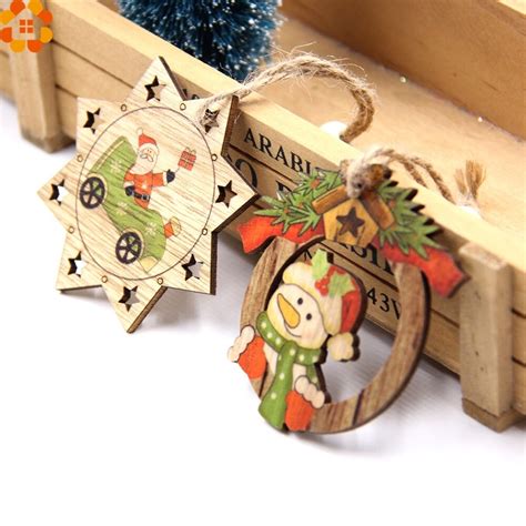 10pcs Christmas Wooden Pendants Santa Clausandsnowman Ornaments Diy