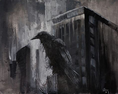 City Dweller Raven Dark Gothic Crow Wall Art Painting By Gray Artus