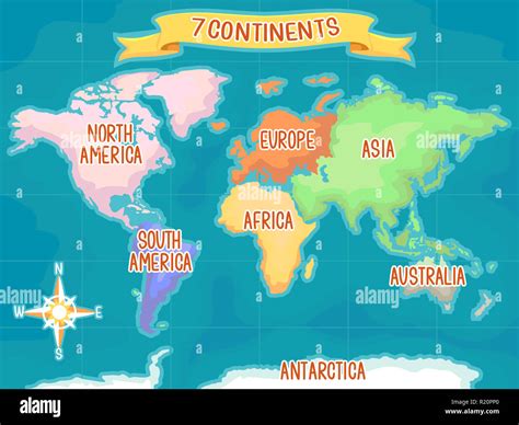 Colorful Illustration Featuring A World Map Highlighting The Seven