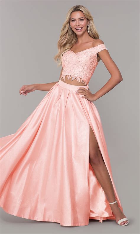 Two Piece Off The Shoulder Prom Dress With Pockets
