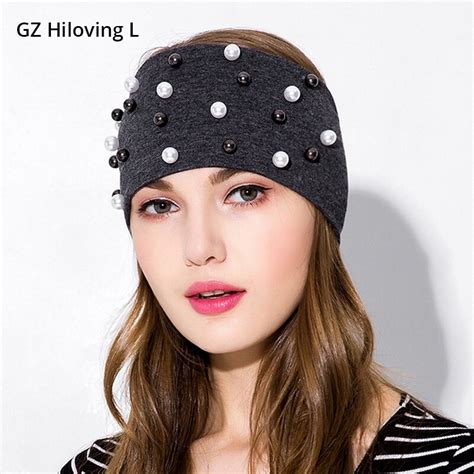 Gzhilovingl Solid Women Headband Pearls Wide Cotton Elastic Headband