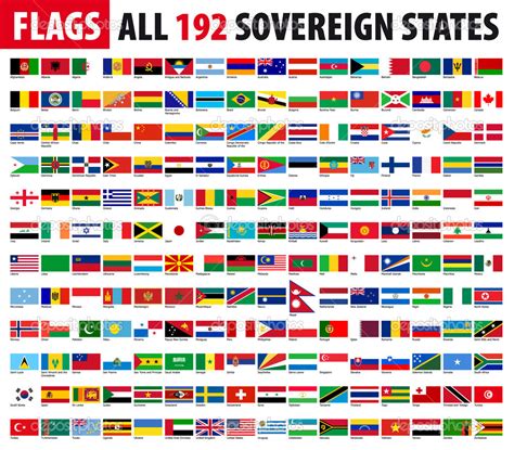 All 192 Sovereign States World Flags Series — Stock Vector