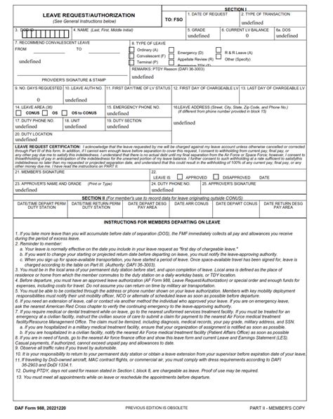 Daf Form 988 Leave Requestauthorization Finder Doc