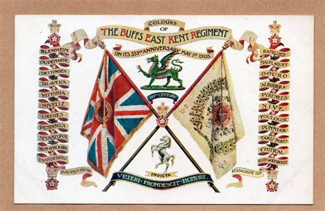 Colours Of The Buffs East Kent Regiment Flags And Crest Postcard
