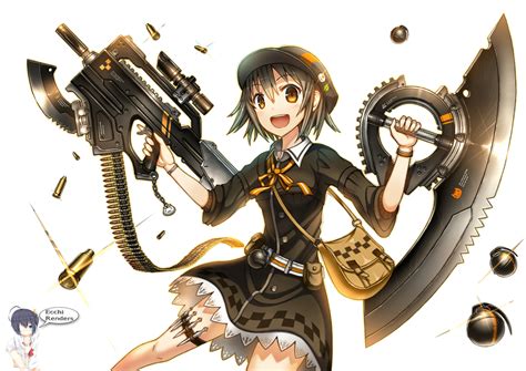 Anime Girl With Gun And Dagger Render By IAmEcchi On DeviantArt