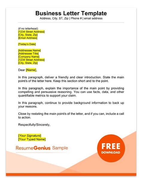 sample business letter format   letter templates rg