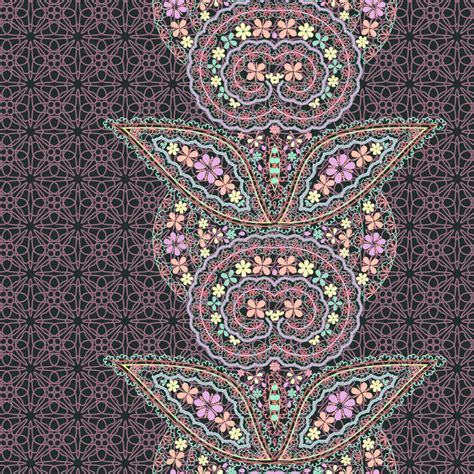 Purple Lace Flowers Vertical Seamless Pattern Background Border Stock