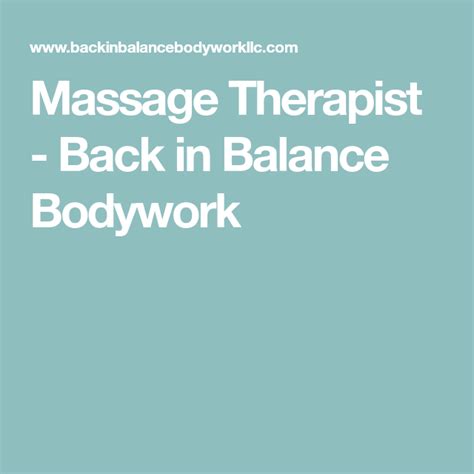 Massage Therapist Back In Balance Bodywork Massage Therapist