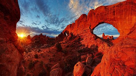 Sunset Landscape Arches National Park State Utah Us Wallpaper Hd