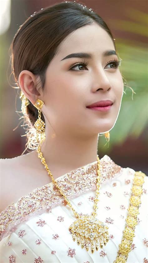 Beautiful Thai Girl In Thai Traditional Costume She Smile And Looking