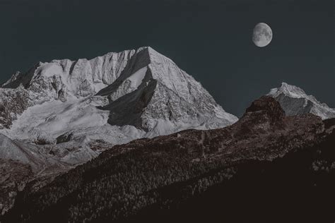 Snow Covered Mountain Moon 4k Hd Nature 4k Wallpapers Images