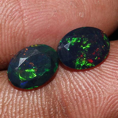 6x8 Mm Black Opal Faceted Stone Black Opal Cut Pair Multi Etsy