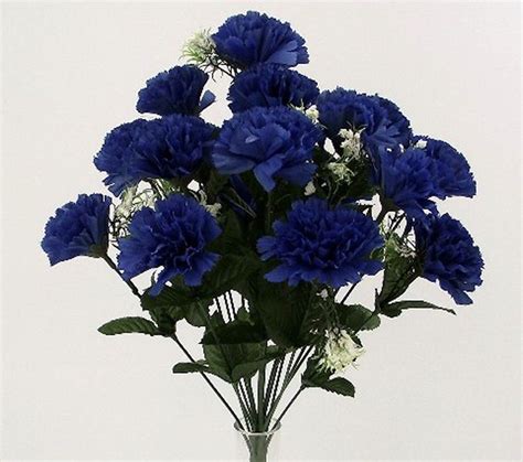 18 head royal blue carnation artificial silk bush wedding grave vase by carnation bushes blue