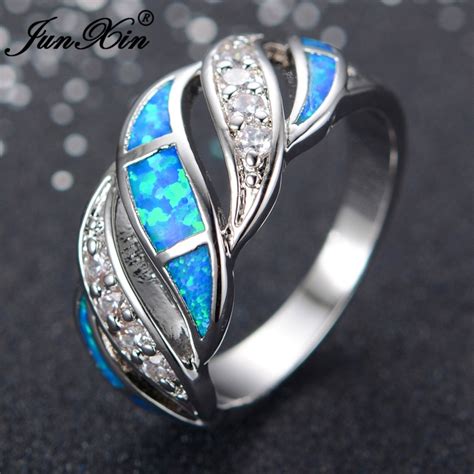 Junxin Gorgeous Women Blue Fire Opal Ring Fashion 925 Sterling Silver