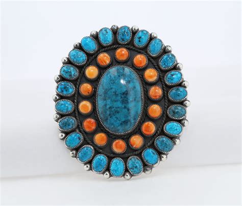 Hemerson Brown Turquoise Orange Spiny Oyster Sterling Silver Ring