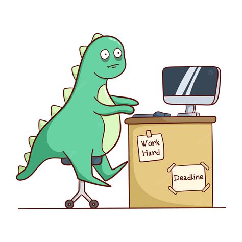 Premium Vector Funny Dinosaur Work Hard At Office With Computer