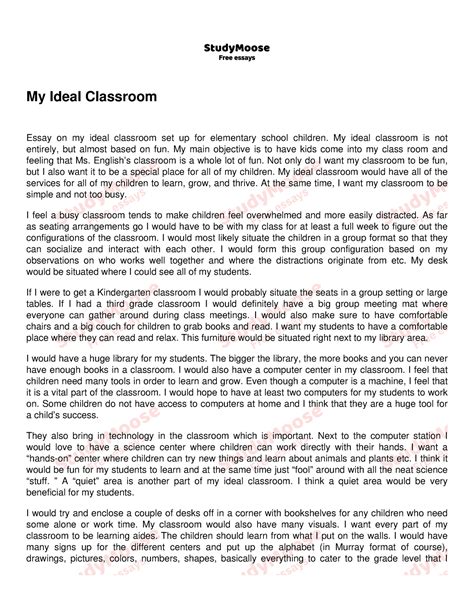 My Ideal Classroom Pasar Lang Lord My Ideal Classroom Essay On My