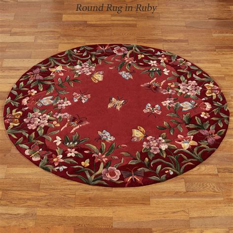 Athena Garden Butterfly Floral Wool Round Rugs