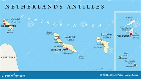 Netherlands Antilles Political Map Stock Vector Illustration Of