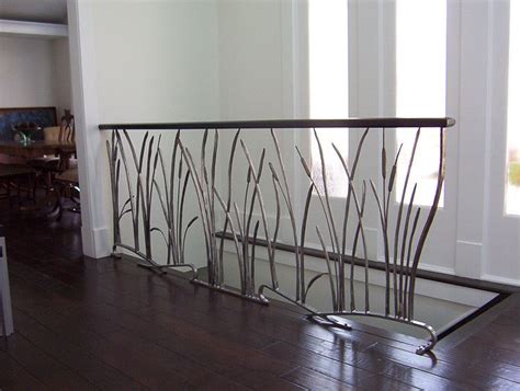Hand Crafted Cat Tail And Willow Interior Wrought Iron Railing By Iron