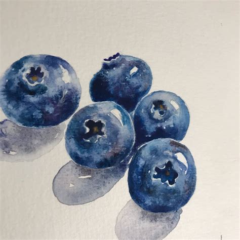 Watercolor Painting Of Blueberriesstill Life Etsy Fruit Painting