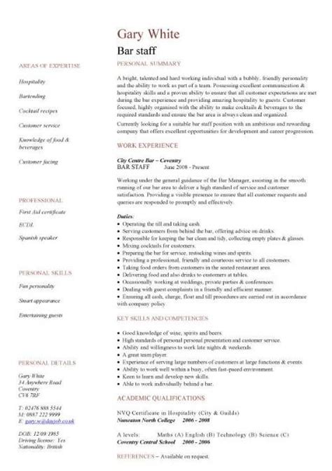 Each job function listed above contains a strong action verb. bar staff CV sample, dining, restaurant, resume, job application, CVs, jobs | Job resume samples ...