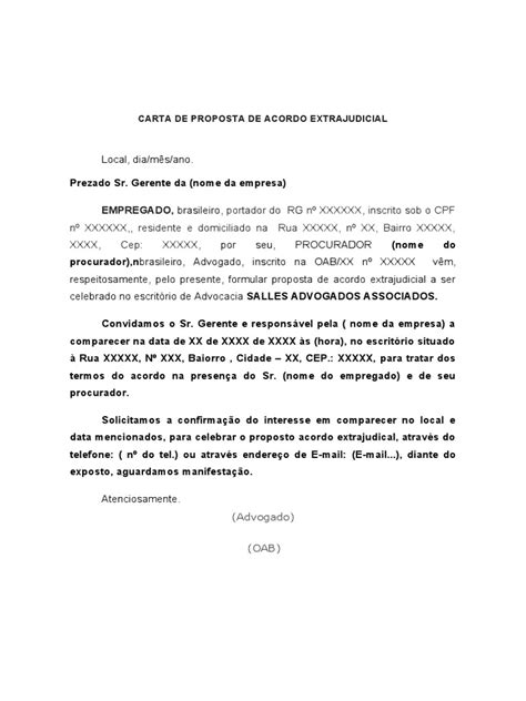 Carta De Proposta De Acordo Extrajudicial Pdf